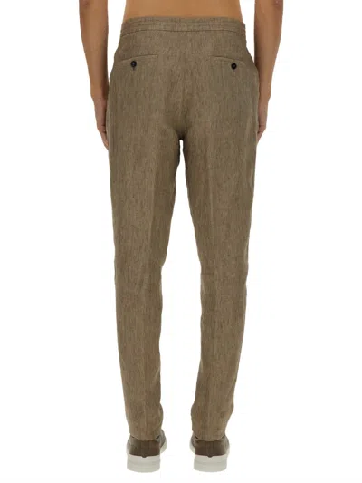 Zegna Linen Jogger Pants In Brown