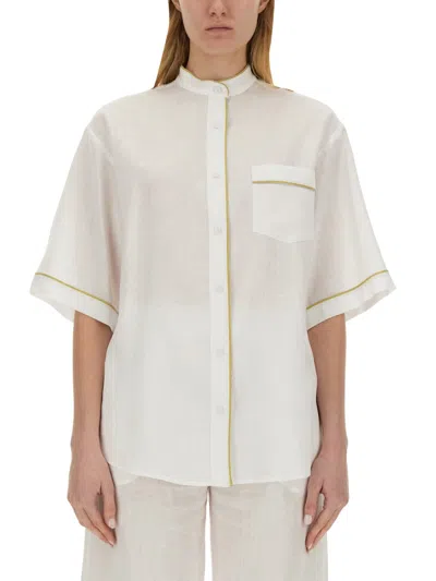 Fabiana Filippi Linen Shirt With Short Sleeves And Chest Pocket In White