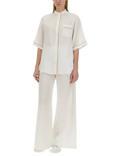 Fabiana Filippi Linen Shirt With Short Sleeves And Chest Pocket In White
