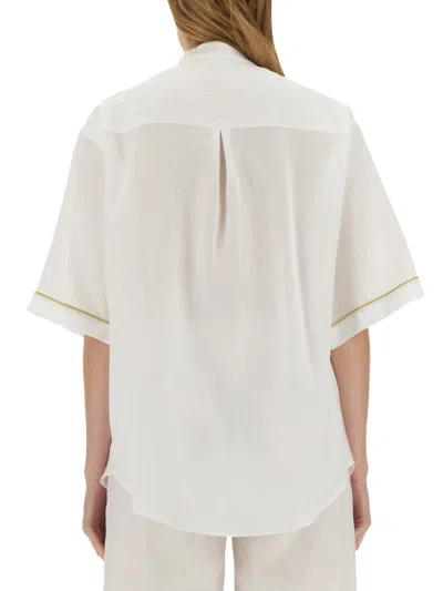 Fabiana Filippi Linen Shirt With Short Sleeves And Chest Pocket In White