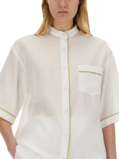 Fabiana Filippi Linen Shirt With Short Sleeves And Chest Pocket In White