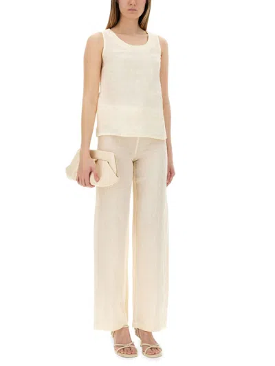 120% Lino Powder Linen Tops In White