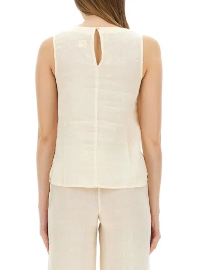 120% Lino Powder Linen Tops In White