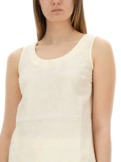 120% Lino Powder Linen Tops In White