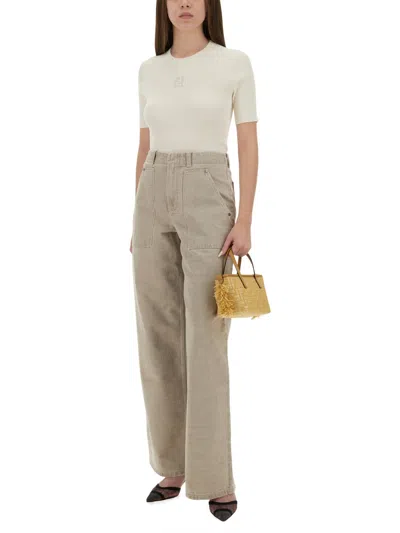 Fendi Ribbed Cotton T-shirt With Subtle Logo Detail In White