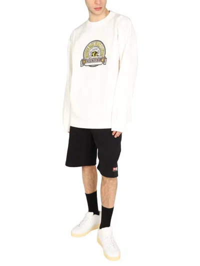 Diesel Crewneck S-patchy Sweatshirt With Deboosed Patch In White