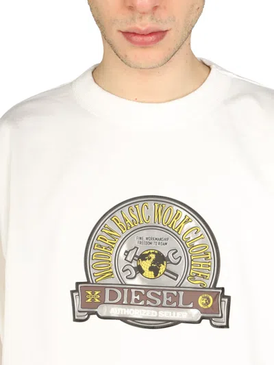 Diesel Crewneck S-patchy Sweatshirt With Deboosed Patch In White