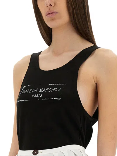 Maison Margiela Logo Stamp Tank Top In Black