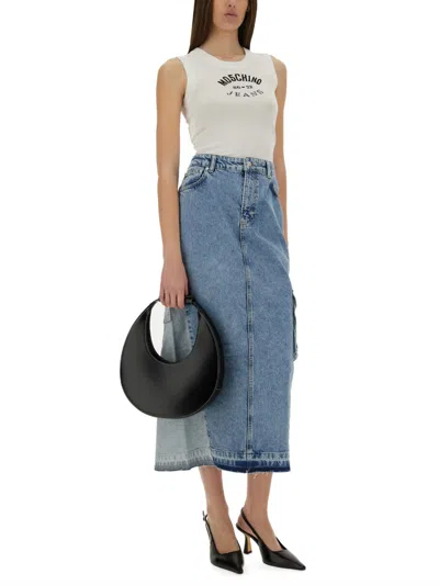 Moschino Long Denim Skirt In Blue