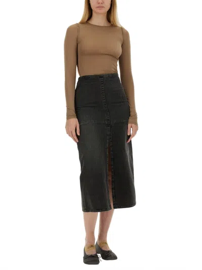 Mm6 Maison Margiela Front Slit High-waisted Midi Denim Skirt In Black
