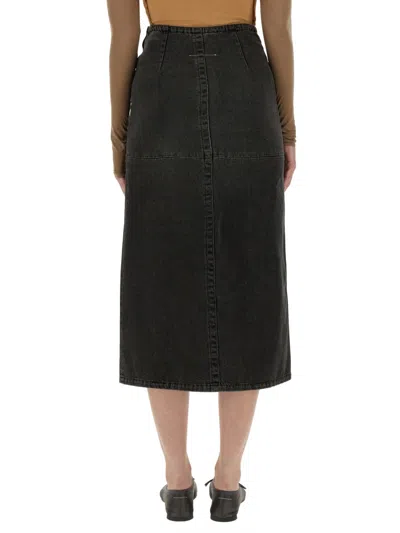 Mm6 Maison Margiela Front Slit High-waisted Midi Denim Skirt In Black