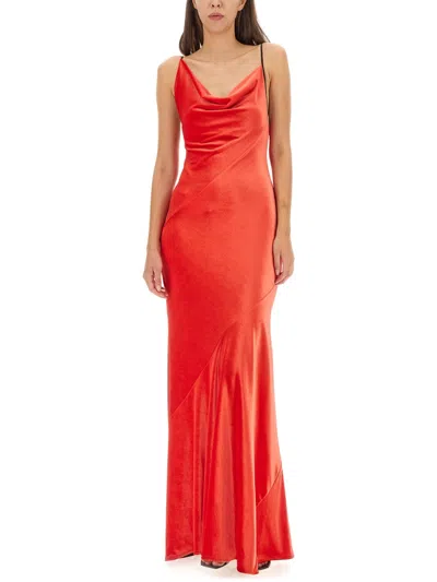 Philosophy Di Lorenzo Serafini Long Draped Velvet Dress With Asymmetric Neckline In Neutral