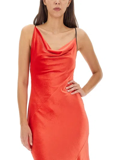 Philosophy Di Lorenzo Serafini Long Draped Velvet Dress With Asymmetric Neckline In Neutral