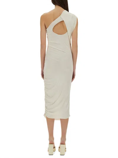 Rick Owens Draped One Shoulder Midi Dress In White