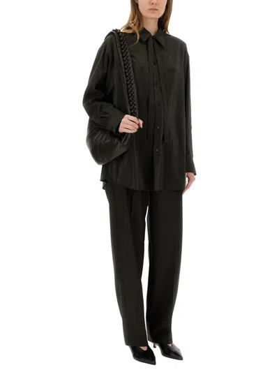 Lemaire Long-sleeved Shirt With Tie In Black