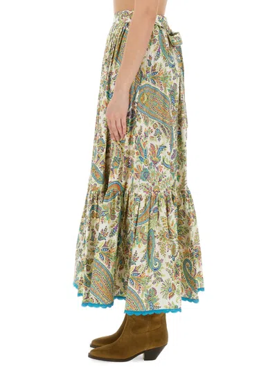 Etro Printed Cotton High Rise Midi Skirt In Multi