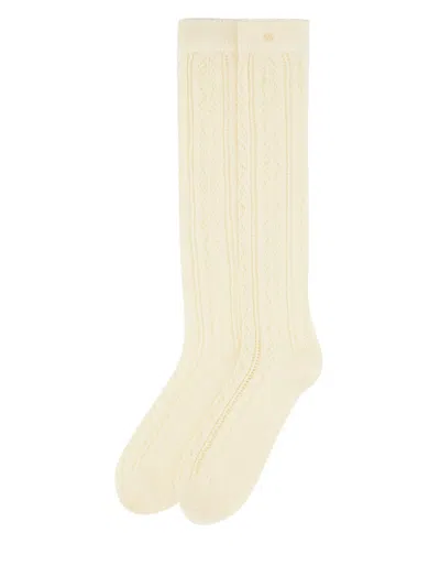 Valentino Perforated Cotton Socks With V-logo In Neutral