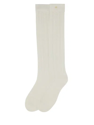 Valentino Long Socks With Textured Finish In Neutral