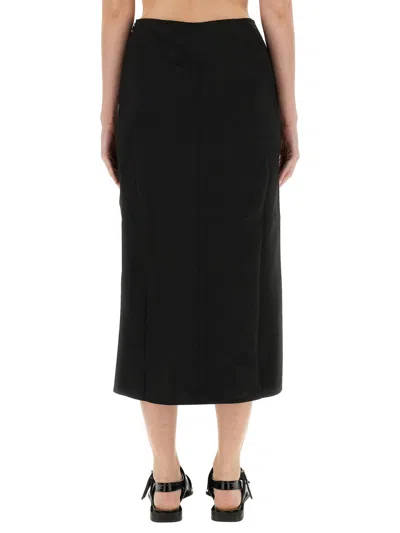 Ganni Midi Skirt With Ornamental Bows In Black