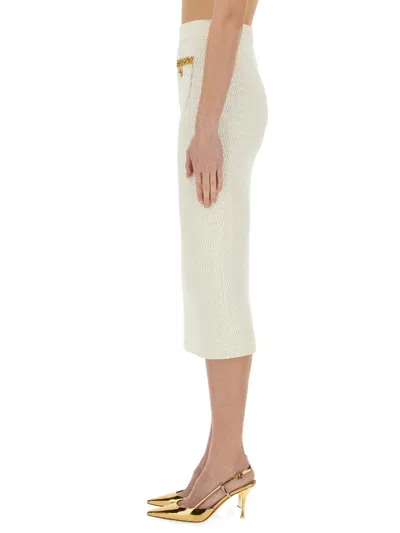 Self-portrait Cream Knit Lurex Trim Midi Skirt In White