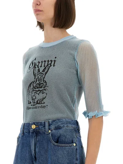 Ganni Sweater  Woman Color Gnawed Blue In Blue