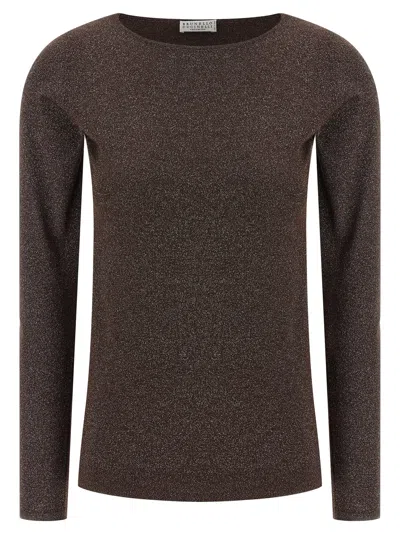 Brunello Cucinelli Lurex Sweater Sweaters And Cardigans Brown In Brown