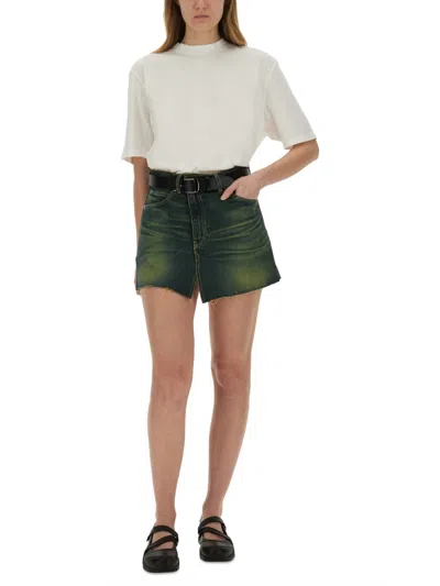Our Legacy Malibu Skirt With Pockets And Frayed Hem In Gray