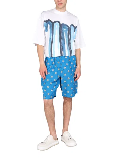 Marni All-over Floral-print Bermuda Shorts In Blue