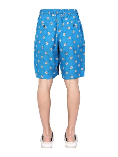 Marni All-over Floral-print Bermuda Shorts In Blue