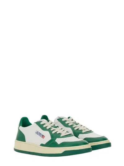 Autry White And Green Two-tone Leather Medalist Low Sneakers