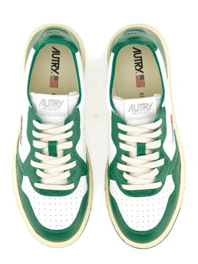 Autry White And Green Two-tone Leather Medalist Low Sneakers