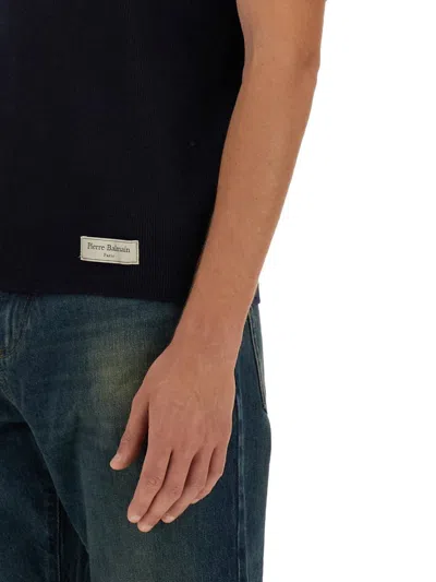 Balmain Label Polo Shirt In Black