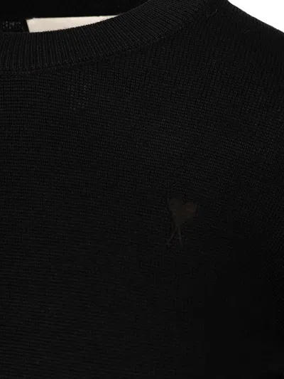 Ami Alexandre Mattiussi Merinos Wool Ami De Coeur Sweater Knitwear Black In Black