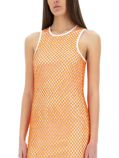 Moschino Jeans Mesh And Sequin Dress In Orange