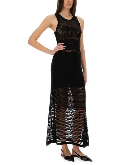 Moschino Open-knit Maxi Dress With Signature Logo In Black