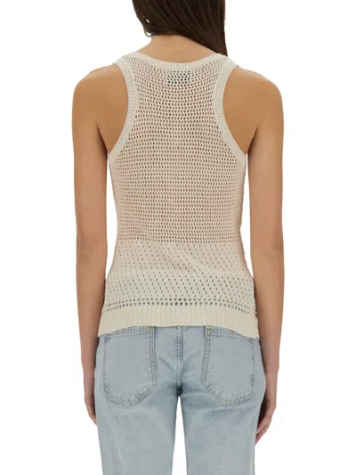 Moschino Jeans Mesh Top With Logo In Neutral