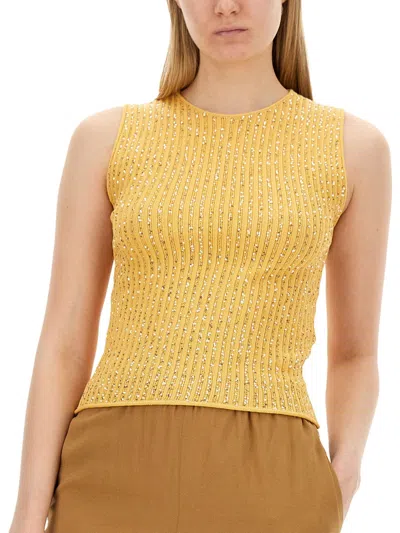 Fabiana Filippi Mesh With Rhinestones In Yellow