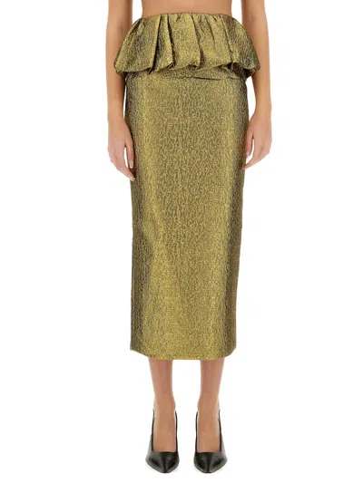 Self-portrait Women's Metallic Jacquard Midi Skirt In Green