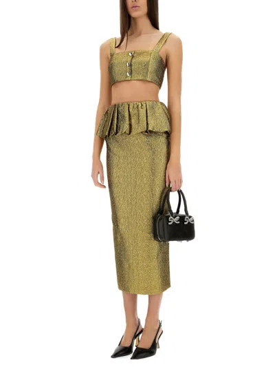 Self-portrait Women's Metallic Jacquard Midi Skirt In Green