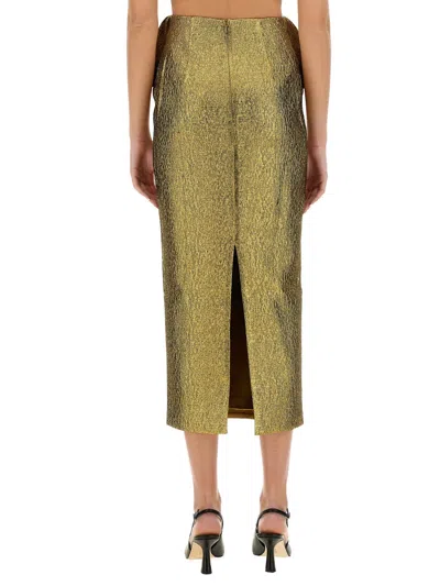 Self-portrait Women's Metallic Jacquard Midi Skirt In Green