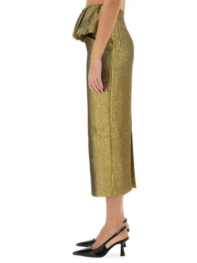 Self-portrait Women's Metallic Jacquard Midi Skirt In Green