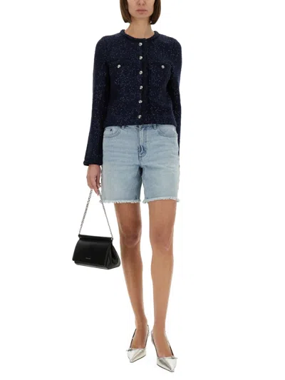 Michael Kors Metallic Knit Jacket In Blue