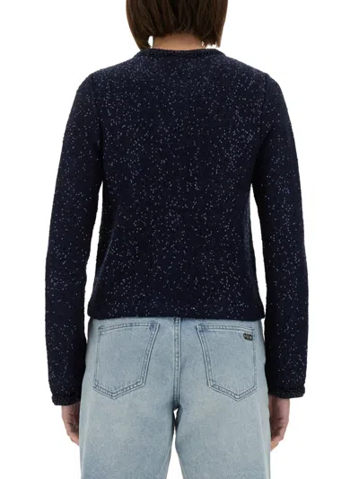 Michael Kors Metallic Knit Jacket In Blue