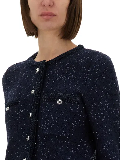 Michael Kors Metallic Knit Jacket In Blue
