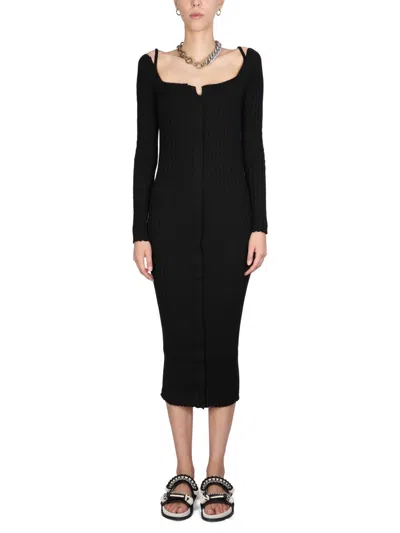 Philosophy Di Lorenzo Serafini Square Neckline Ribbed Texture Midi Dress In Black