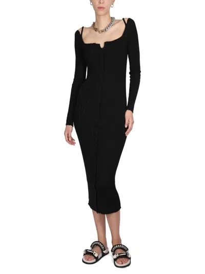 Philosophy Di Lorenzo Serafini Square Neckline Ribbed Texture Midi Dress In Black