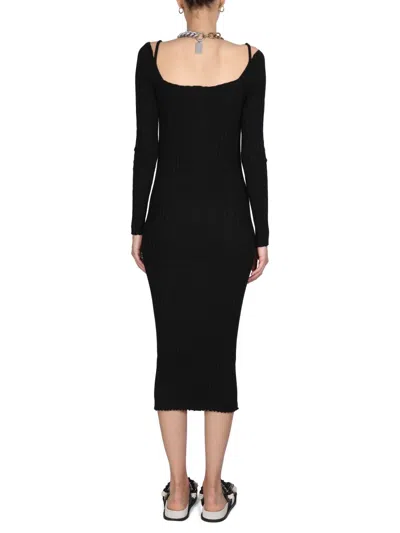 Philosophy Di Lorenzo Serafini Square Neckline Ribbed Texture Midi Dress In Black