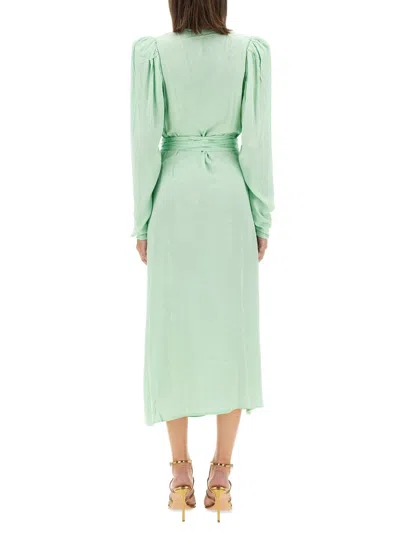 Rotate Birger Christensen Rotate Wrap Midi Dress With Deep V-neckline In Green