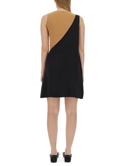 Mm6 Maison Margiela Asymmetrical Black Midi Dress With Lace Detailing In Black
