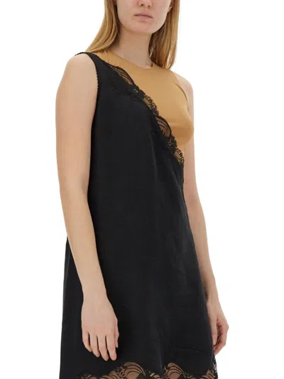 Mm6 Maison Margiela Asymmetrical Black Midi Dress With Lace Detailing In Black